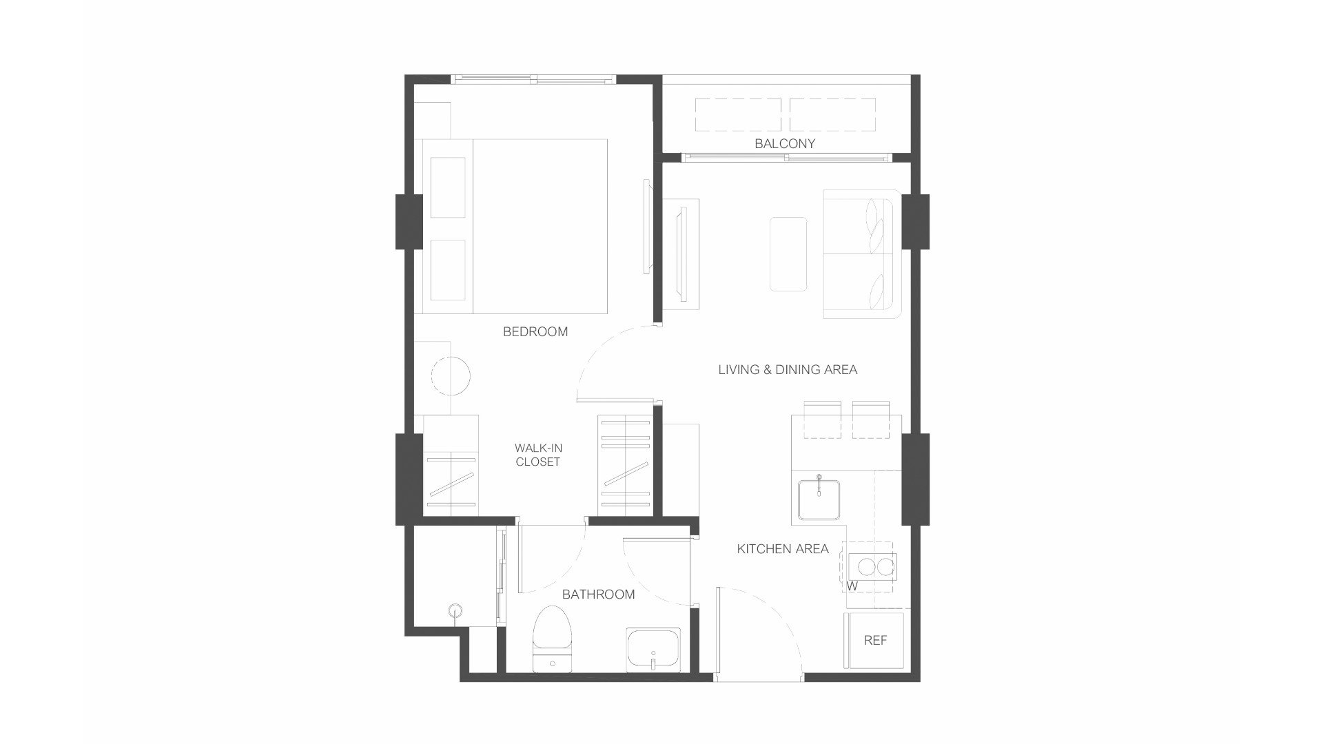 Apartment floor plan, 1 bedroom in Rhea No. 11007