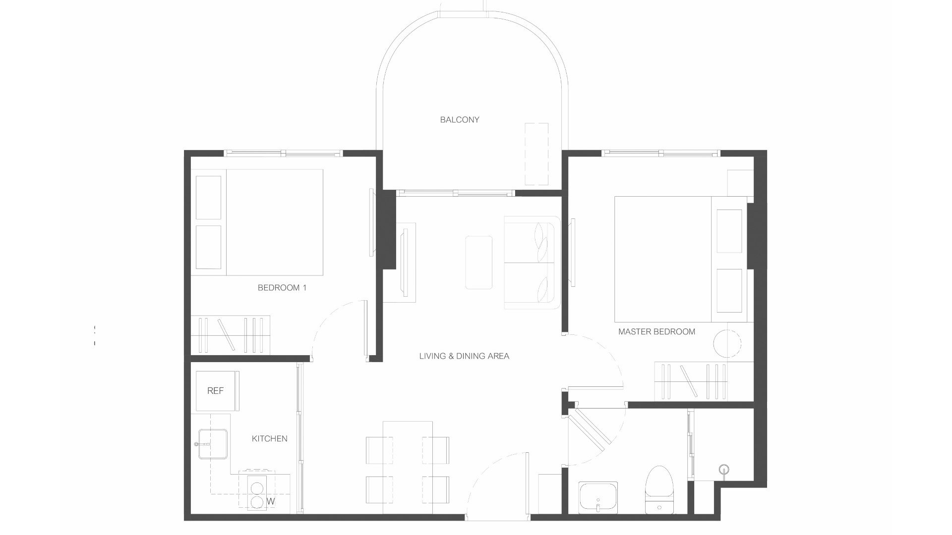 Apartment floor plan, 2 bedrooms in Rhea No. 11009