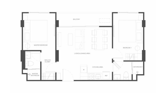 Apartment floor plan, 2 bedrooms in Rhea No. 11010 (2D)