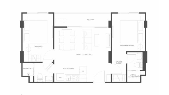 Apartment floor plan, 2 bedrooms in Rhea No. 11011 (2D)