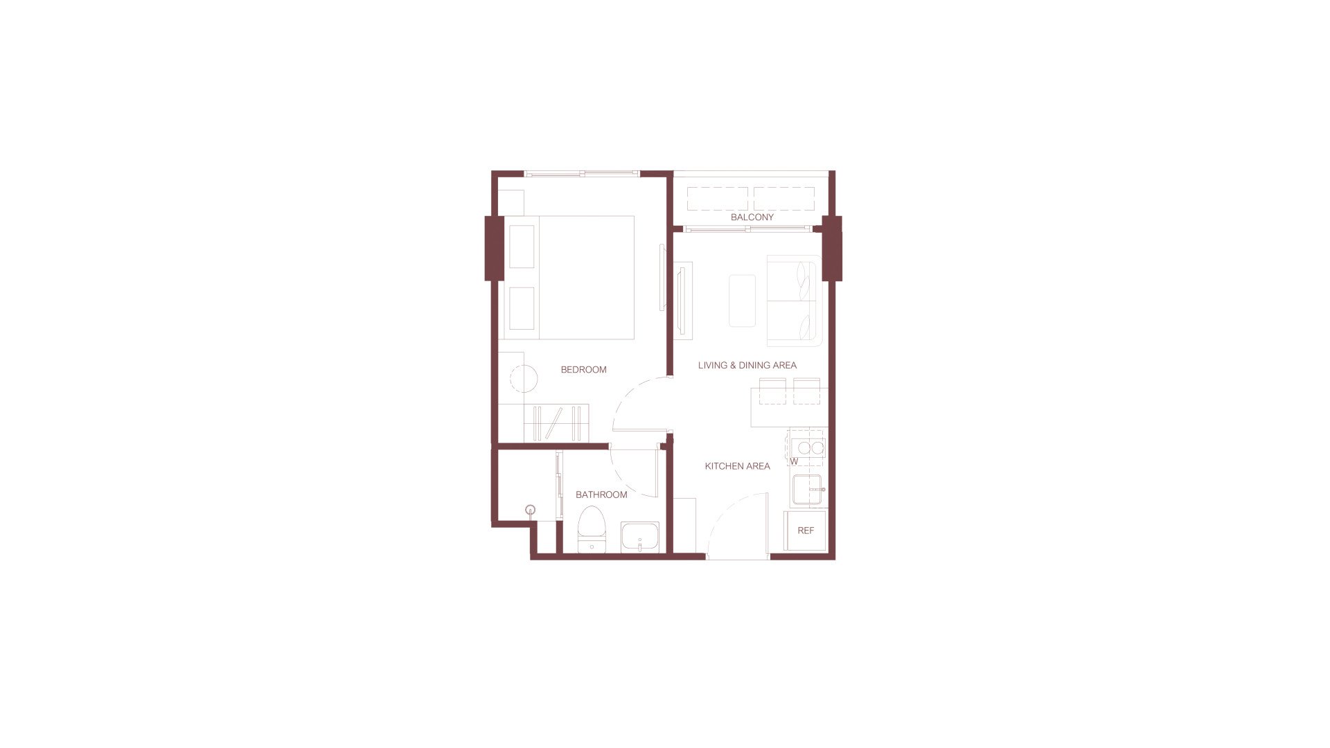Apartment floor plan, 1 bedroom in Rhea No. 11019