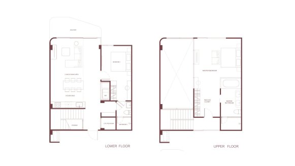 Villa floor plan, 2 bedrooms in Rhea No. 11020 (2D)